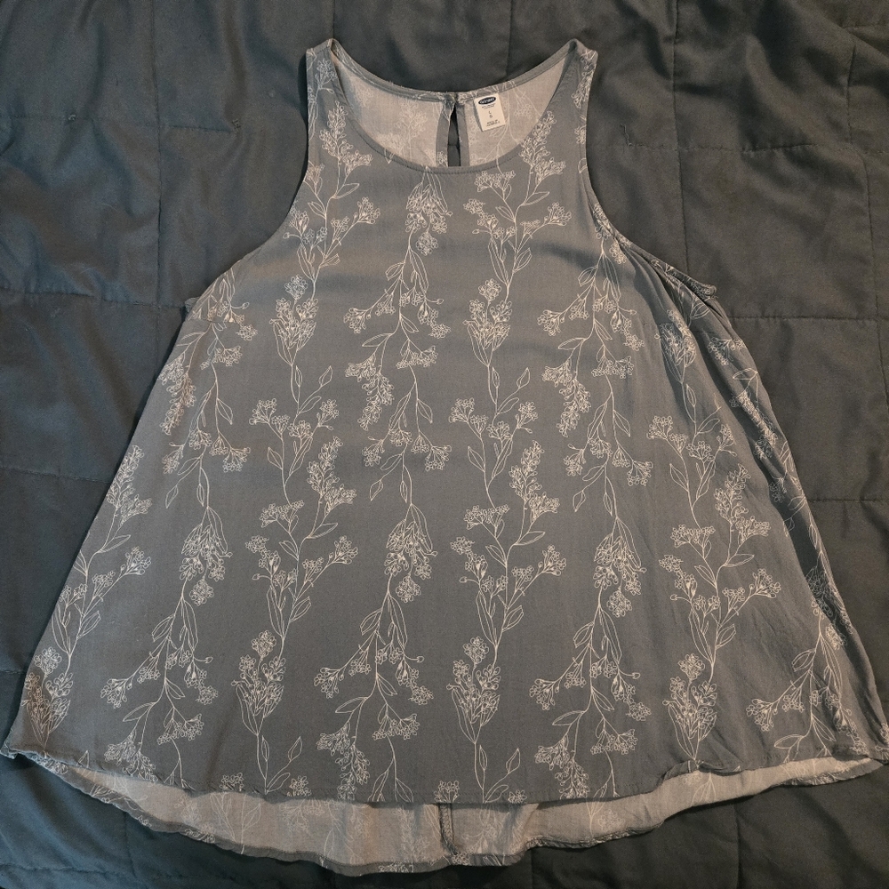 Old Navy Floral Sage Green Keyhole Swing High Low Tank Top Womens L